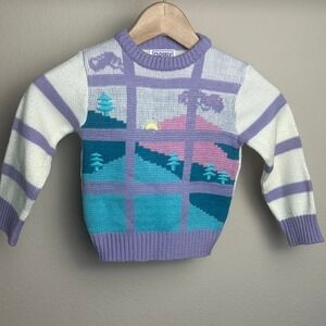 Vintage Closely Knit Sweater Kids 3T Crewneck Scenic Graphic Pullover Retro